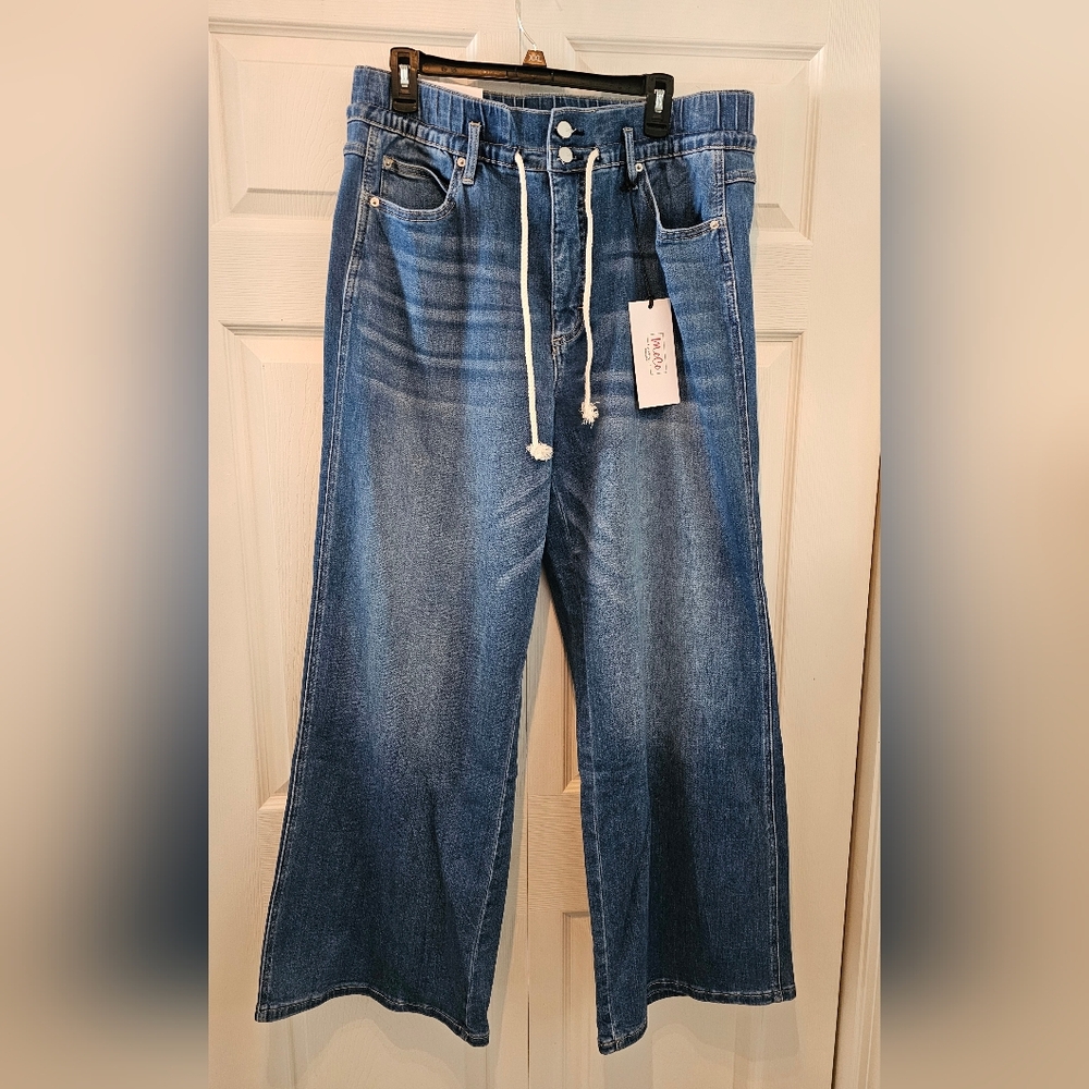 Moco Boutique Tummy Control Wide Leg Drawstring Jeans